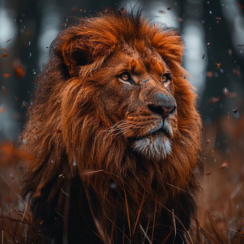 Portrait en gros plan du majestueux roi de la jungle, le lion