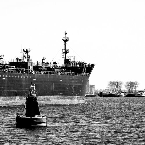Zeeschepen onderweg in de haven van Rotterdam.
