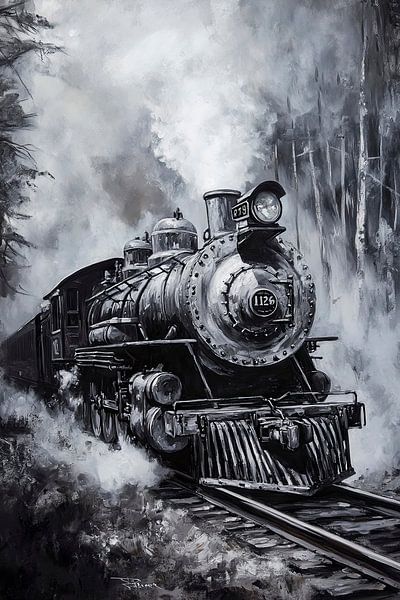 Dampflok im nebligen Wald von Poster Art Shop