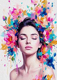 Schöne Frauen mit Blumenfrisur im Pop-Art-Stil