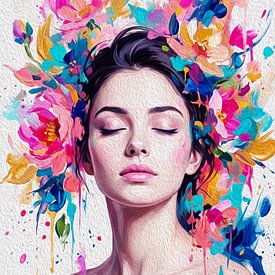 Schöne Frauen mit Blumenfrisur im Pop-Art-Stil von Artkreator