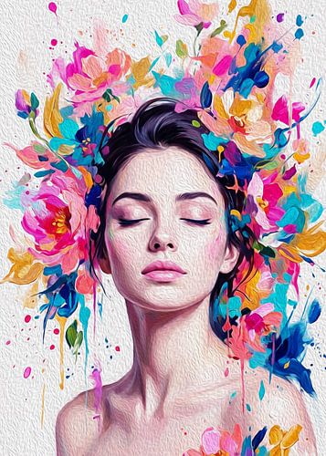 Mooie vrouwen met bloemen in het haar – Popart