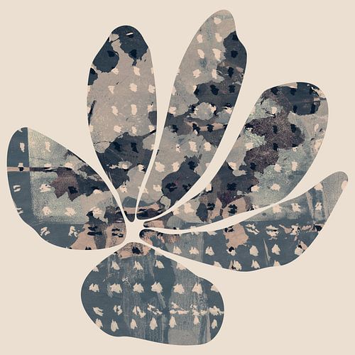 Wabi-sabi bloemen. Moderne grafische collage. Grote bloem I.