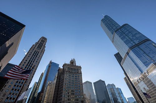Trump tower in Chicago en andere gebouwen vanaf de brug