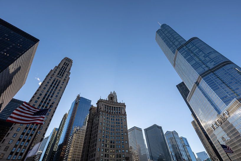 Trump tower in Chicago en andere gebouwen vanaf de brug van Eric van Nieuwland