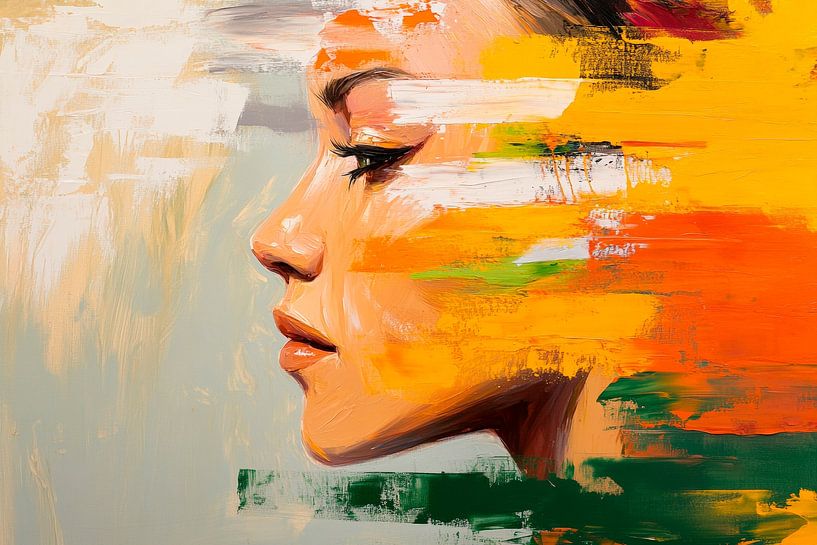 Farbenfrohes Profil einer Frau – Modern von Poster Art Shop