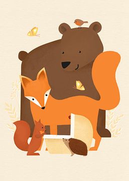 Welkom, kleintje! Bosdieren print in herfstkleuren van Hannah Barrow