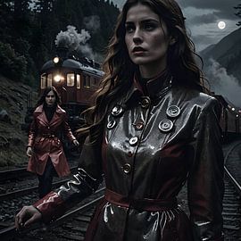 attraktive Frau in Leder