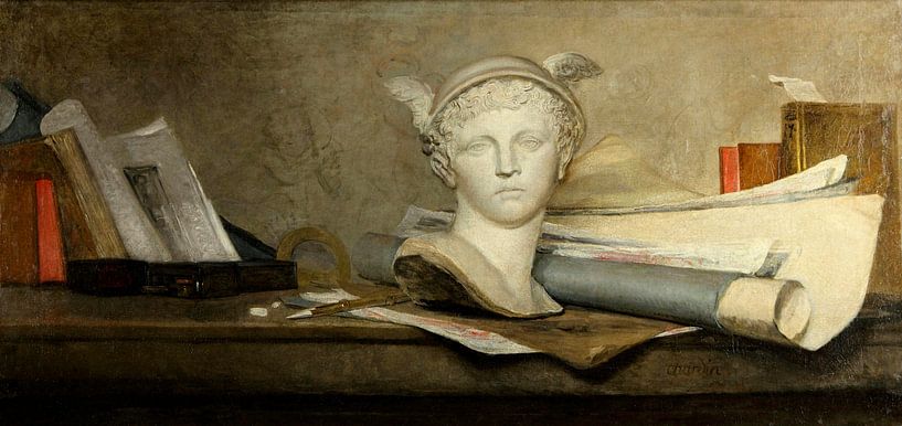 Stilleben mit Attributen der Kunst, Jean-Baptiste Siméon Chardin von Meisterhafte Meister