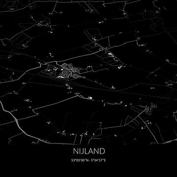 Zwart-witte landkaart van Nijland, Fryslan. van Rezona