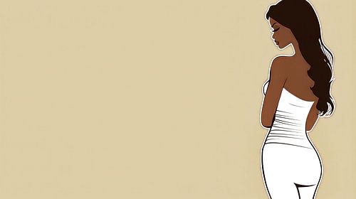 Elegante zwarte vrouw in witte jurk