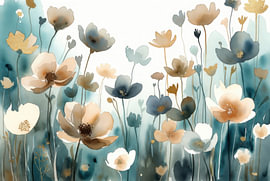 Veldbloemen | Petrolblauw | Aquarelachtig | Dromerig