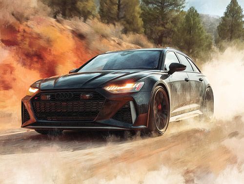 Cinematische zwarte Audi RS6 van PixelPrestige