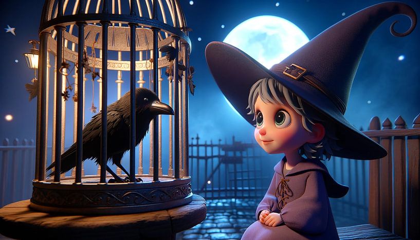 Moon night whispers: Witch child talks to ravens by artefacti