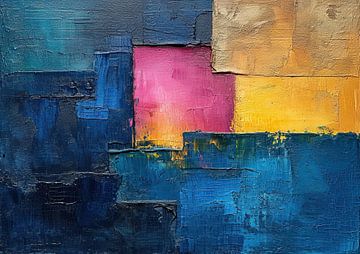 Abstract Blauw Interieur | Palette Patchwork Horizon | Abstract Blauw Interieur van Kunst Kriebels