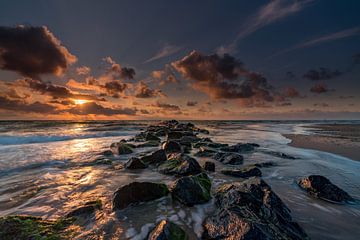 Texel pier beach paal 30 Langzeitbelichtung Sonnenuntergang von Texel360Fotografie Richard Heerschap