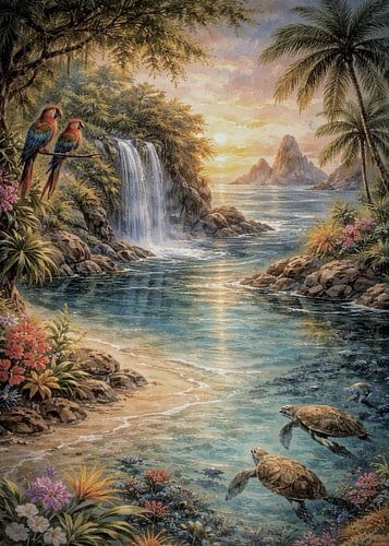 Serene Berg Wasserfall Landschaft in nebligen Wald von kautsar1 art