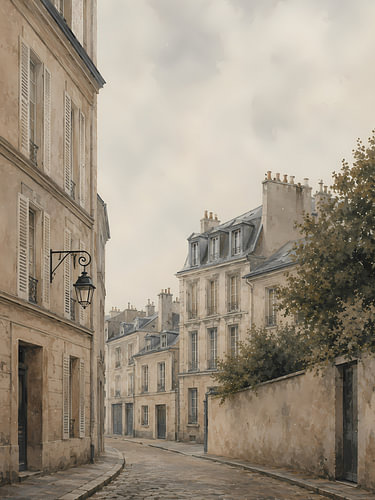 Eine regnerische Straße in Paris
