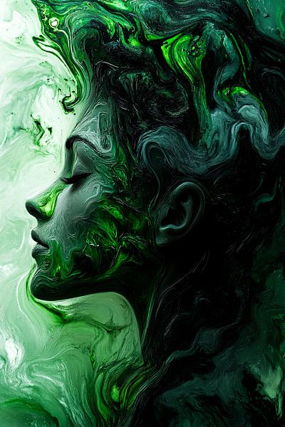 Surrealistisch portret in groen van Art & Soul Creations