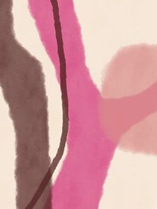 Minimalistische abstracte kunst in neonroze, bruin en wit