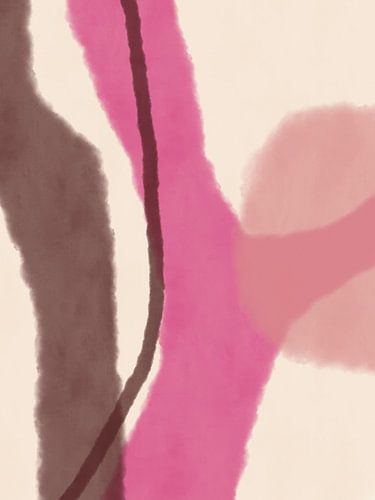 Art abstrait minimaliste dans des tons rose fluo, marron et blanc