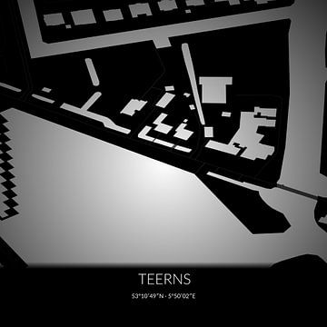 Zwart-witte landkaart van Teerns, Fryslan. van Rezona