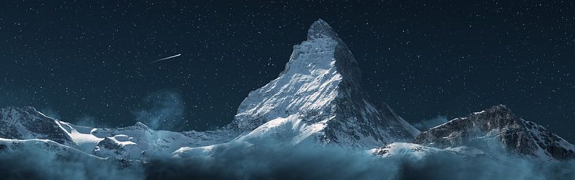 Panoramisch uitzicht Matterhorn-berg bij nacht van Besa Art