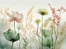 Botanische Illustration:  Wildblumen im Gras von Studio Pieternel