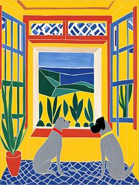 Zwei Hunde am Fenster Stil Henri Matisse von TOAN TRAN