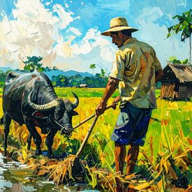 Asiatisches traditionelles Bauern-Ölgemälde von Artkreator