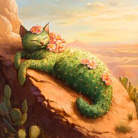 Cute cat on a cactus-like rock by Poster Art Shop