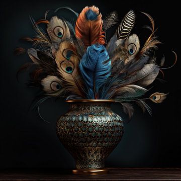 Stilleven vaas met exotische veren (5) van Rene Ladenius Digital Art