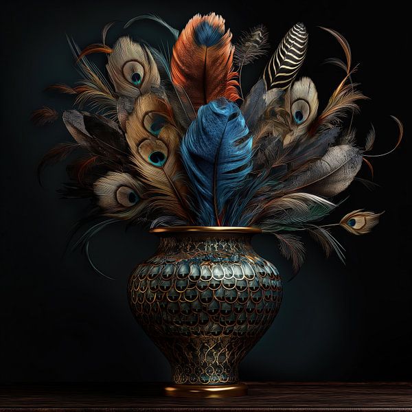 Still life vase with exotic feathers (5) by Rene Ladenius Digital Art