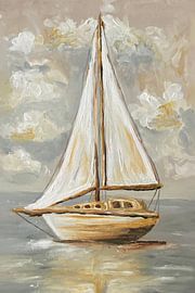 Gelassenheit auf See, klassisches Segelboot auf ruhigem Wasser von Krista Kitsz Art