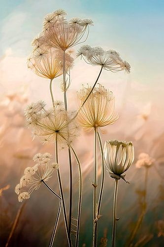 Peinture d'ambiance : herbes dans la lumière du soleil du soir