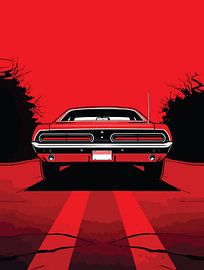 Retro Red Muscle Car Rear Pop Art Portrait by Ramy Salah Hefny