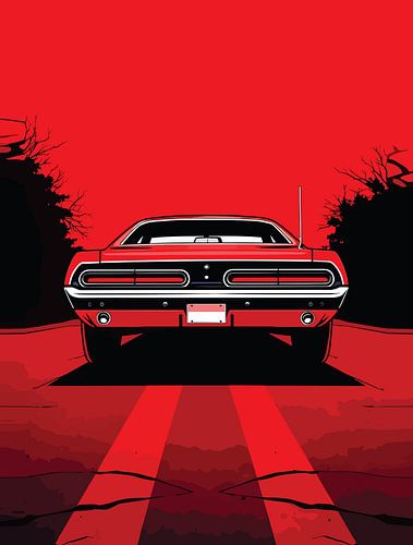 Retro rood muscle car achterkant pop art portret