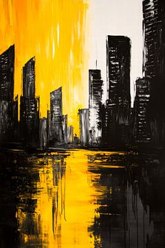 Stadsgezicht in geel en zwart van Poster Art Shop