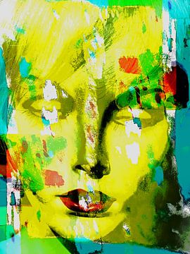 Het gele abstracte gezicht van Gabi Hampe