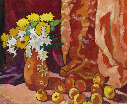 Louis Valtat - Bouquet with brown jug and apples (circa 1944)