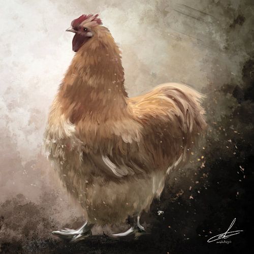Digitaal artwork - haan in olieverf stijl - landelijk kunstwerk