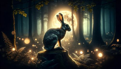 Nocturnal vigil of the hare in the moonlight