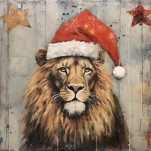 Löwe mit Weihnachtsmannmütze