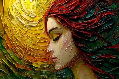 beeld vrouw in van Goghkleuren