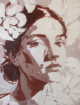 Caught in Silence - Expressive Female Portrait with Flowers