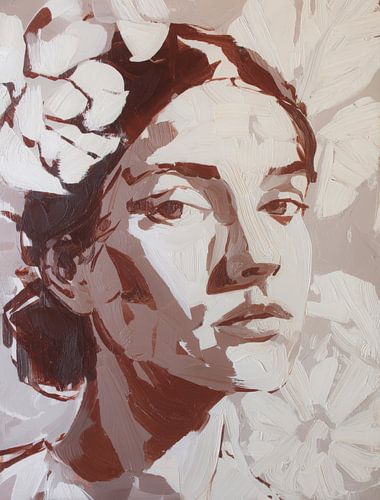 Caught in Silence - Portrait expressif d'une femme avec des fleurs