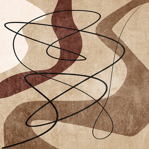 Minimalistische abstracte kunst met organische vormen in aardetinten