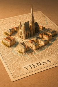 Carte 3D de la cathédrale Saint-Étienne de Vienne - Art mural de la capitale autrichienne