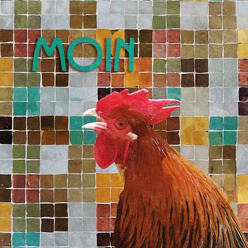 Moin - Crowing rooster portrait and rustic tiles by Western Exposure