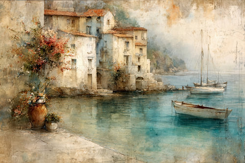 Mediterranean Harbour in the Morning Light by Peter Pen Drawings and Paintings